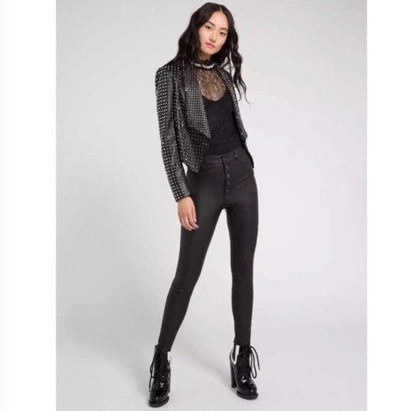 Alice and Olivia “Harvey Silver Studded Black Leather Jacket” - Picture 5 of 12